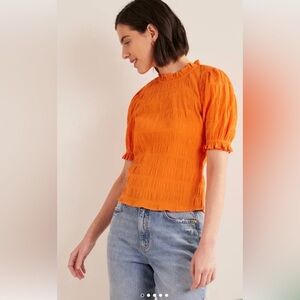Boden Fitted Textured Top in Vermillion Red Orange Boho Artsy Classic , size 10